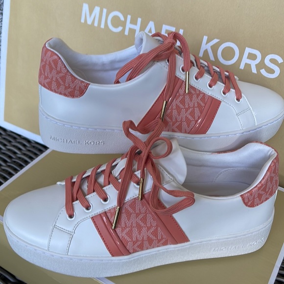 MICHAEL KORS POPPY STRIPE LACE UP NAPPA FAUX LEATHER SHERBERT WMNS - Picture 11 of 16